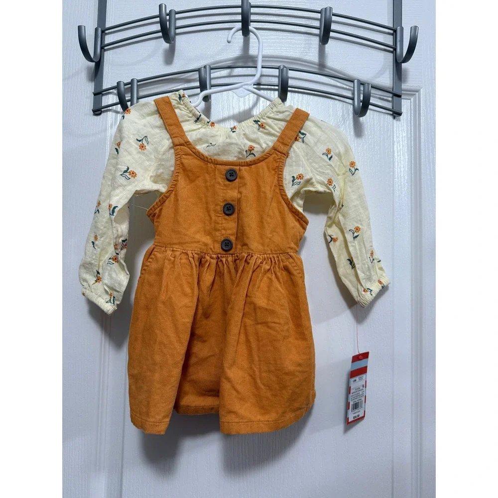 Cat & Jack Baby Girls Mustard Ditsy Floral Corduroy Jumper Set 12M NWT